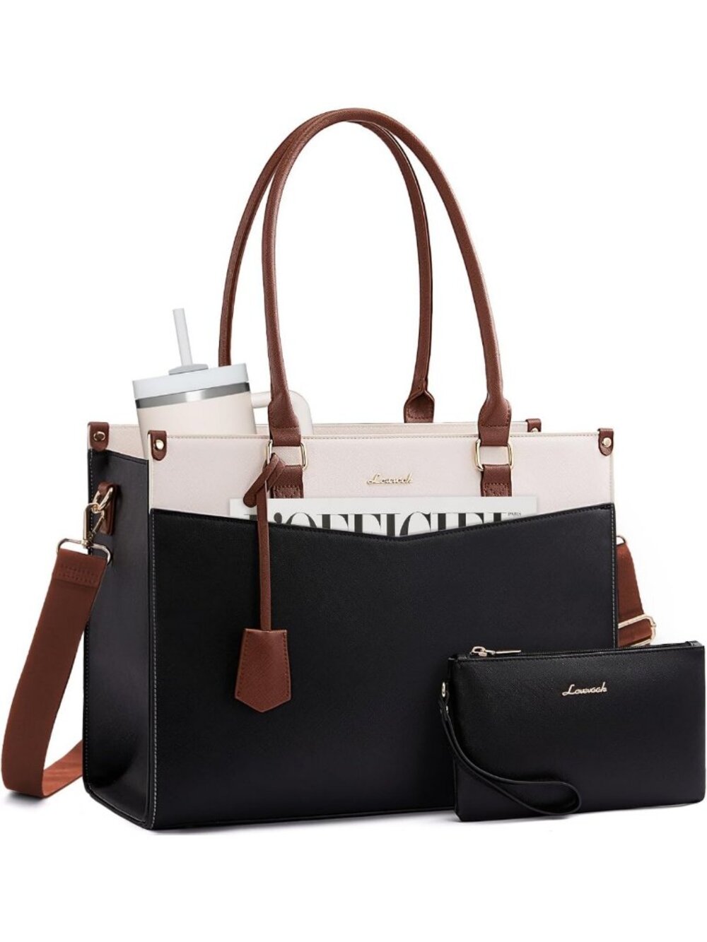 Stylish Waterproof Laptop Tote Bag for Women with Clutch - Perfect for Work